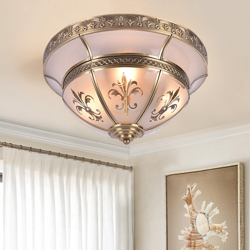 15"/18" W 3/4 Lights Metal Ceiling Flush Traditionalism Brass Dome Living Room Flush Mount Lighting Fixture Clearhalo 'Ceiling Lights' 'Close To Ceiling Lights' 'Close to ceiling' 'Flush mount' Lighting' 277328