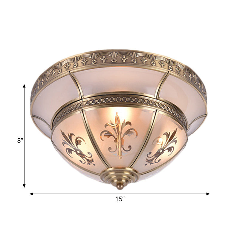 15"/18" W 3/4 Lights Metal Ceiling Flush Traditionalism Brass Dome Living Room Flush Mount Lighting Fixture Clearhalo 'Ceiling Lights' 'Close To Ceiling Lights' 'Close to ceiling' 'Flush mount' Lighting' 277331