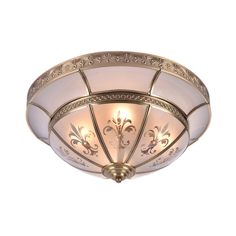 15"/18" W 3/4 Lights Metal Ceiling Flush Traditionalism Brass Dome Living Room Flush Mount Lighting Fixture Clearhalo 'Ceiling Lights' 'Close To Ceiling Lights' 'Close to ceiling' 'Flush mount' Lighting' 277335