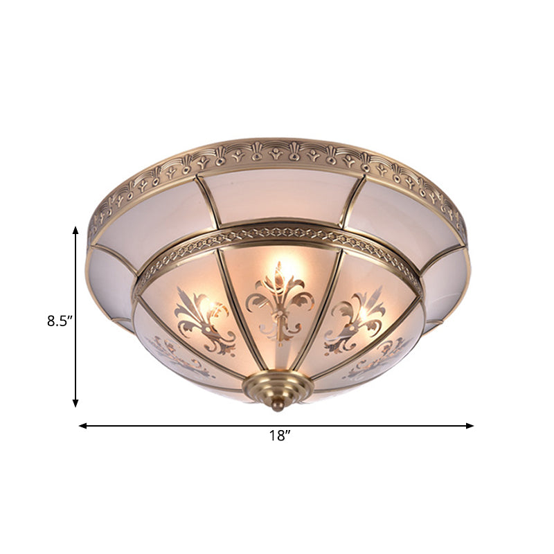 15"/18" W 3/4 Lights Metal Ceiling Flush Traditionalism Brass Dome Living Room Flush Mount Lighting Fixture Clearhalo 'Ceiling Lights' 'Close To Ceiling Lights' 'Close to ceiling' 'Flush mount' Lighting' 277336