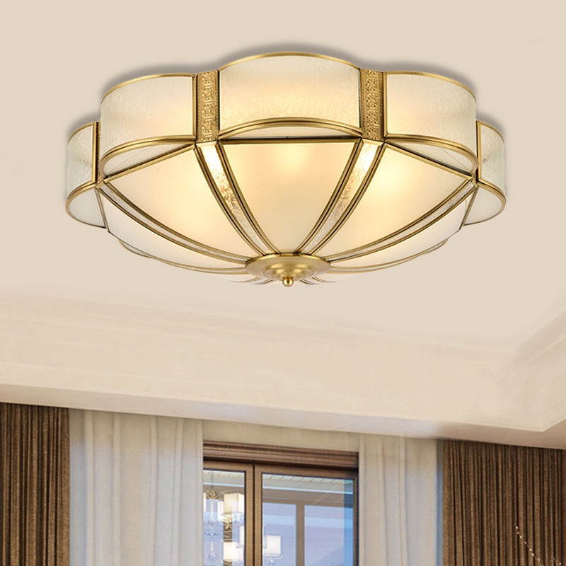 14"/18"/23.5" W Metal Brass Flush Mount Chandelier Scalloped 3/4/6 Heads Traditional Ceiling Lamp for Living Room Brass 23.5" Clearhalo 'Ceiling Lights' 'Close To Ceiling Lights' 'Close to ceiling' 'Flush mount' Lighting' 277373