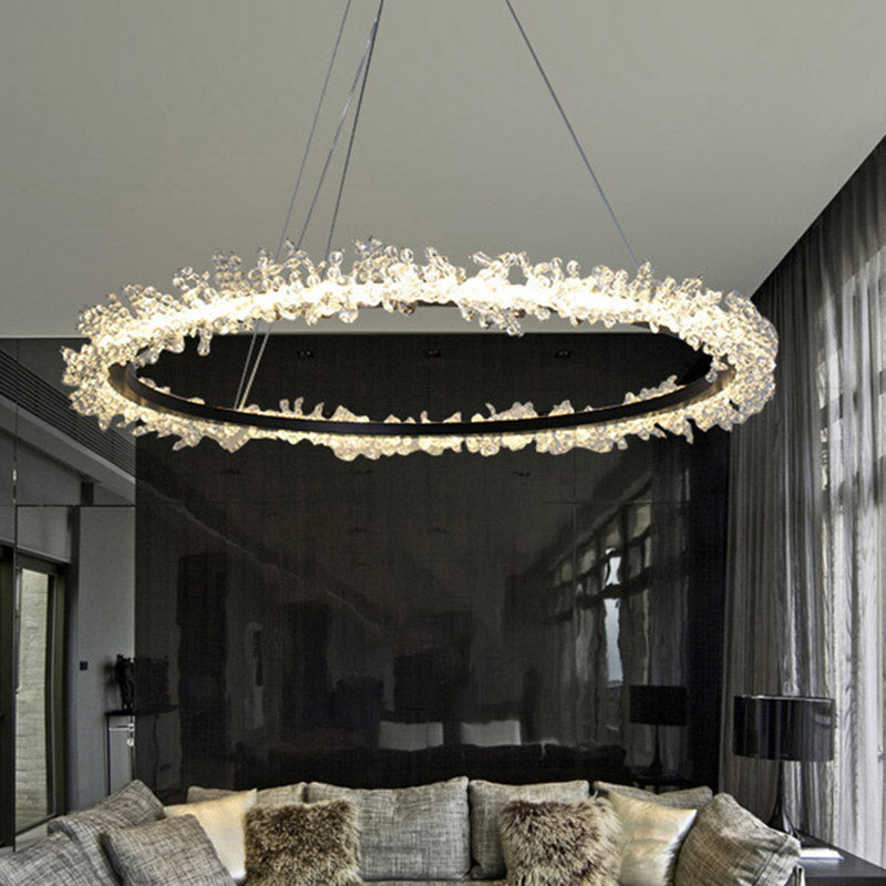 Round Ceiling Chandelier Modernist Cut Crystal 16"/23.5"/31.5" Wide LED Black Hanging Pendant Light in Warm/White Light Black Warm Clearhalo 'Ceiling Lights' 'Chandeliers' 'Modern Chandeliers' 'Modern' Lighting' 277386