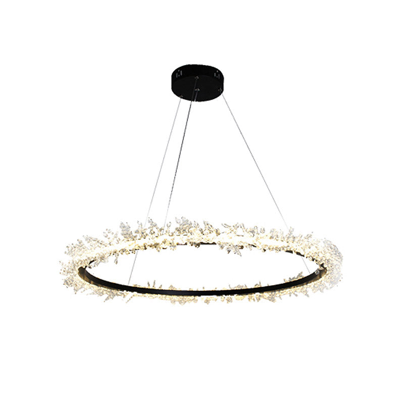 Round Ceiling Chandelier Modernist Cut Crystal 16"/23.5"/31.5" Wide LED Black Hanging Pendant Light in Warm/White Light Clearhalo 'Ceiling Lights' 'Chandeliers' 'Modern Chandeliers' 'Modern' Lighting' 277390