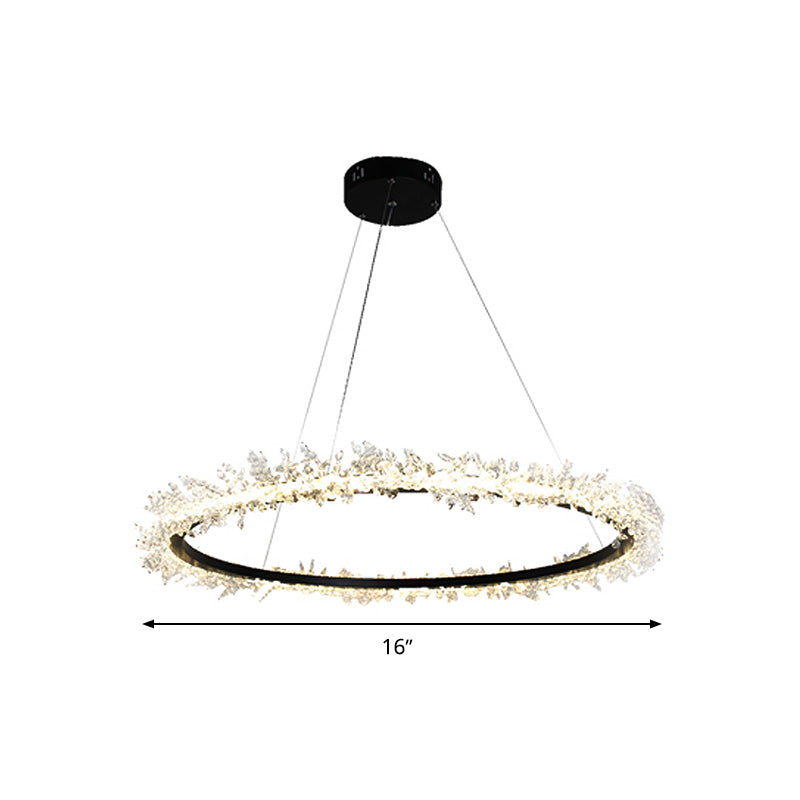 Round Ceiling Chandelier Modernist Cut Crystal 16"/23.5"/31.5" Wide LED Black Hanging Pendant Light in Warm/White Light Clearhalo 'Ceiling Lights' 'Chandeliers' 'Modern Chandeliers' 'Modern' Lighting' 277391