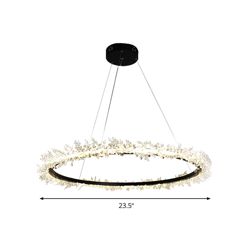 Round Ceiling Chandelier Modernist Cut Crystal 16"/23.5"/31.5" Wide LED Black Hanging Pendant Light in Warm/White Light Clearhalo 'Ceiling Lights' 'Chandeliers' 'Modern Chandeliers' 'Modern' Lighting' 277392