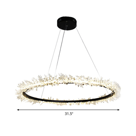 Round Ceiling Chandelier Modernist Cut Crystal 16"/23.5"/31.5" Wide LED Black Hanging Pendant Light in Warm/White Light Clearhalo 'Ceiling Lights' 'Chandeliers' 'Modern Chandeliers' 'Modern' Lighting' 277393