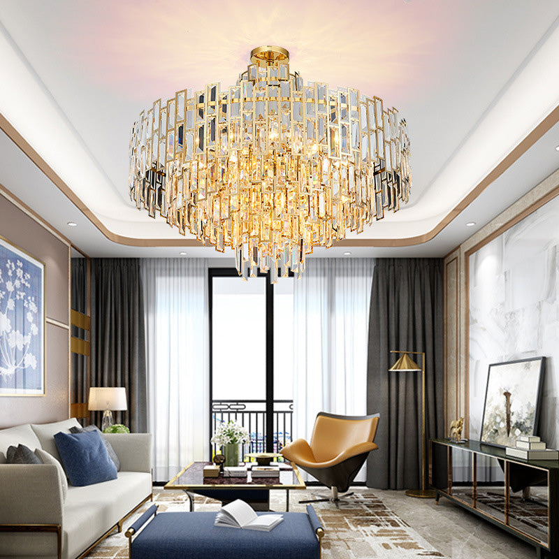 Tiered Hanging Chandelier Contemporary Crystal 8/13 Heads 23.5"/31.5" Gold Hanging Light Kit for Living Room Clearhalo 'Ceiling Lights' 'Chandeliers' Lighting' options 277454