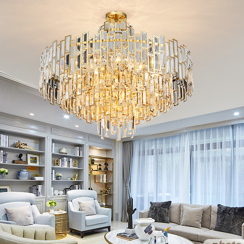 Tiered Hanging Chandelier Contemporary Crystal 8/13 Heads 23.5"/31.5" Gold Hanging Light Kit for Living Room Clearhalo 'Ceiling Lights' 'Chandeliers' Lighting' options 277455