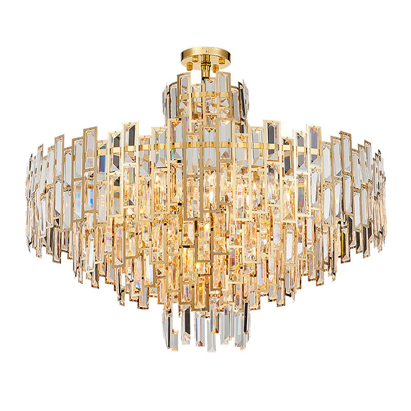 Tiered Hanging Chandelier Contemporary Crystal 8/13 Heads 23.5"/31.5" Gold Hanging Light Kit for Living Room Clearhalo 'Ceiling Lights' 'Chandeliers' Lighting' options 277457