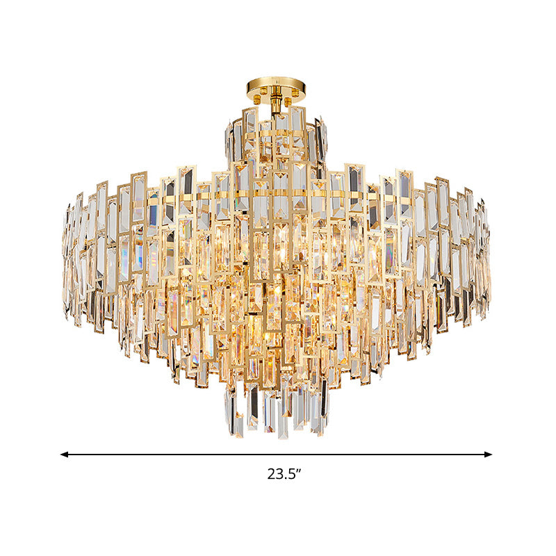 Tiered Hanging Chandelier Contemporary Crystal 8/13 Heads 23.5"/31.5" Gold Hanging Light Kit for Living Room Clearhalo 'Ceiling Lights' 'Chandeliers' Lighting' options 277458