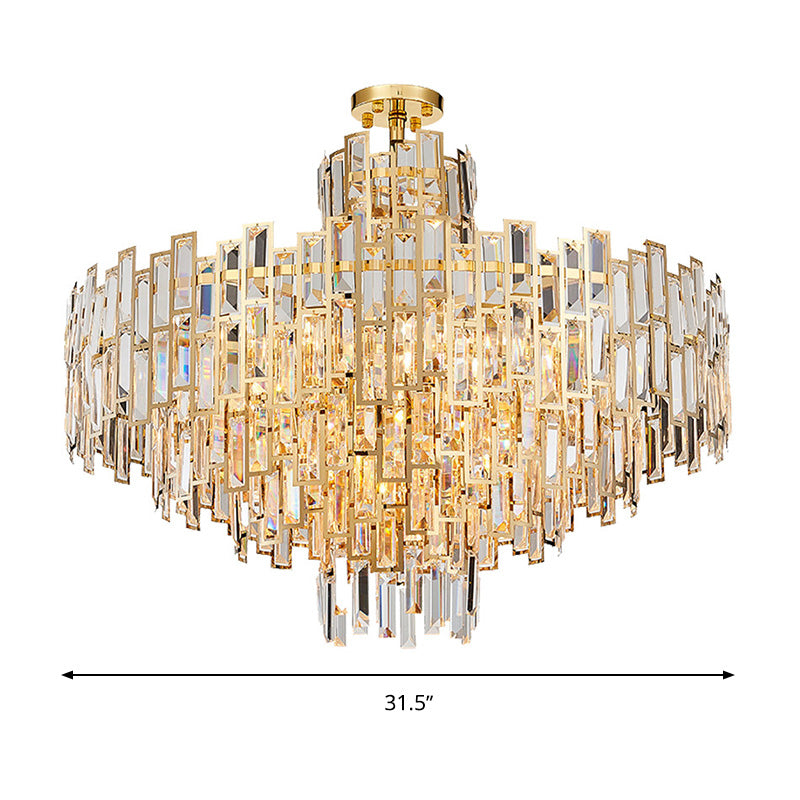 Tiered Hanging Chandelier Contemporary Crystal 8/13 Heads 23.5"/31.5" Gold Hanging Light Kit for Living Room Clearhalo 'Ceiling Lights' 'Chandeliers' Lighting' options 277459
