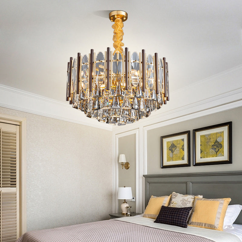 Cylinder Pendant Chandelier Contemporary Crystal 6/9 Heads Black Ceiling Hanging Light, 19.5"/23.5" Wide Black Clearhalo 'Ceiling Lights' 'Chandeliers' Lighting' options 277503_2c1424f0-55ee-43fb-a321-ee94af8c2390