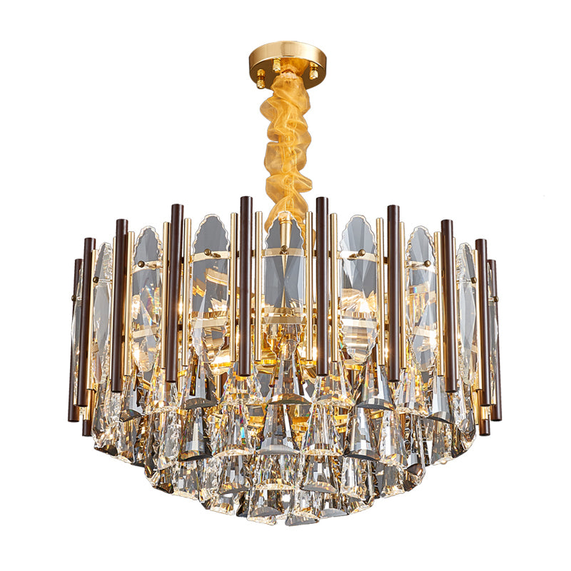 Cylinder Pendant Chandelier Contemporary Crystal 6/9 Heads Black Ceiling Hanging Light, 19.5"/23.5" Wide Clearhalo 'Ceiling Lights' 'Chandeliers' Lighting' options 277507