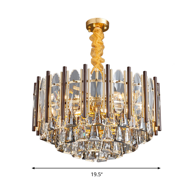 Cylinder Pendant Chandelier Contemporary Crystal 6/9 Heads Black Ceiling Hanging Light, 19.5"/23.5" Wide Clearhalo 'Ceiling Lights' 'Chandeliers' Lighting' options 277508