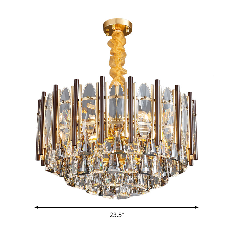 Cylinder Pendant Chandelier Contemporary Crystal 6/9 Heads Black Ceiling Hanging Light, 19.5"/23.5" Wide Clearhalo 'Ceiling Lights' 'Chandeliers' Lighting' options 277509