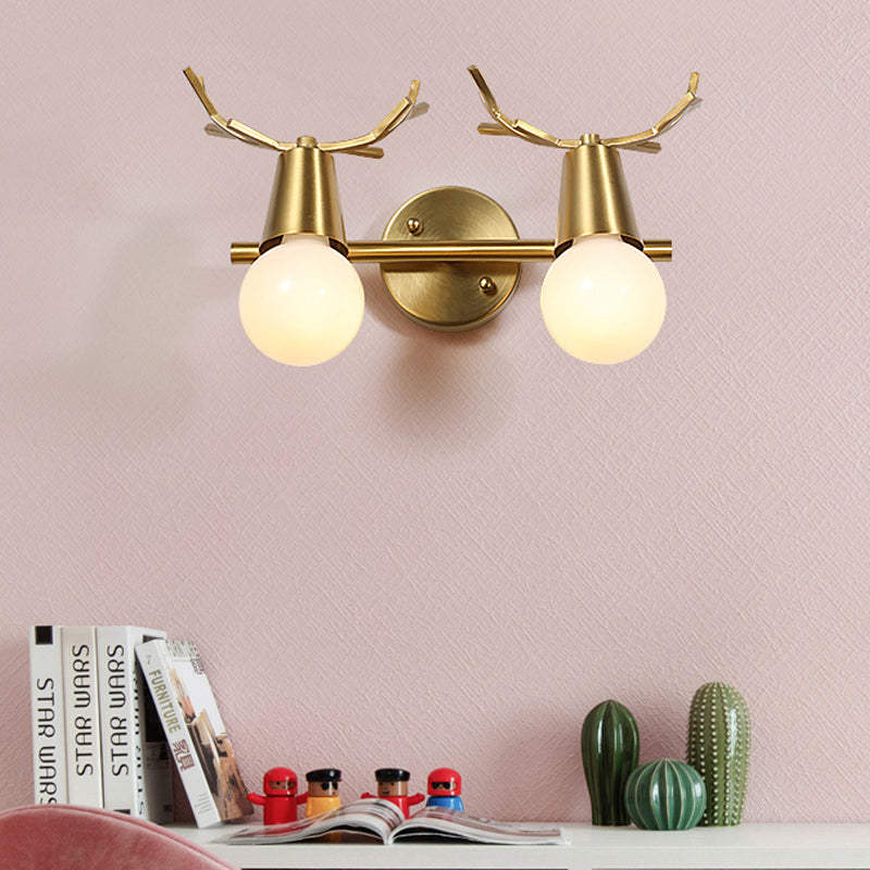 Traditionalism Global Vanity Wall Sconce 1/2/3-Head Metal Wall Light Fixture in Brass for Bathroom 2.0 Brass Clearhalo 'Vanity Lights' 'Wall Lights' Lighting' 277545