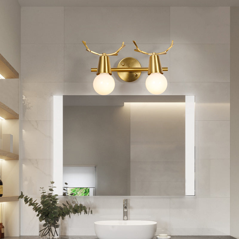 Traditionalism Global Vanity Wall Sconce 1/2/3-Head Metal Wall Light Fixture in Brass for Bathroom Clearhalo 'Vanity Lights' 'Wall Lights' Lighting' 277546