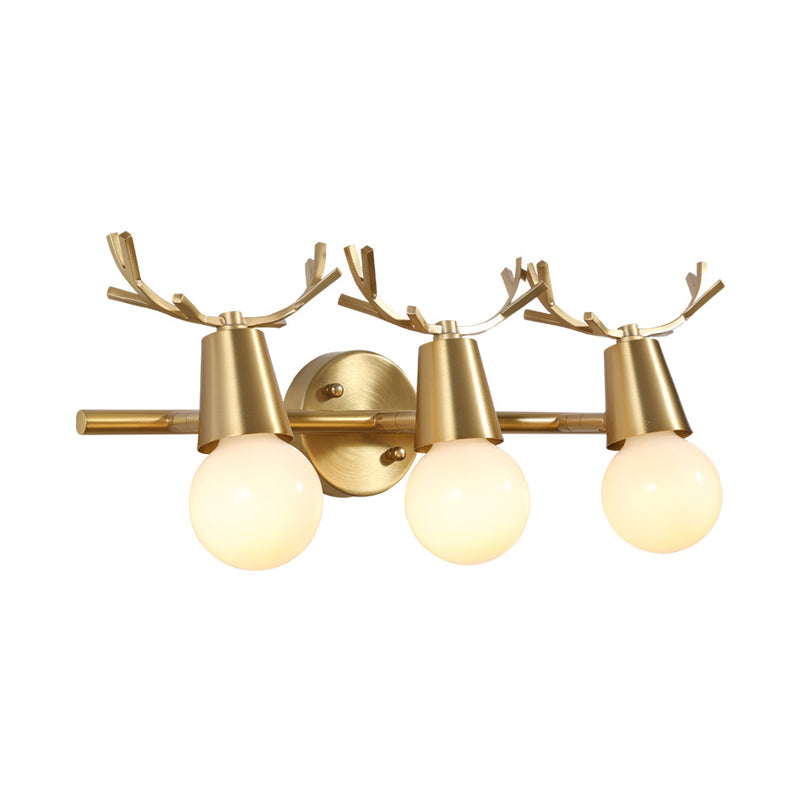 Traditionalism Global Vanity Wall Sconce 1/2/3-Head Metal Wall Light Fixture in Brass for Bathroom Clearhalo 'Vanity Lights' 'Wall Lights' Lighting' 277551