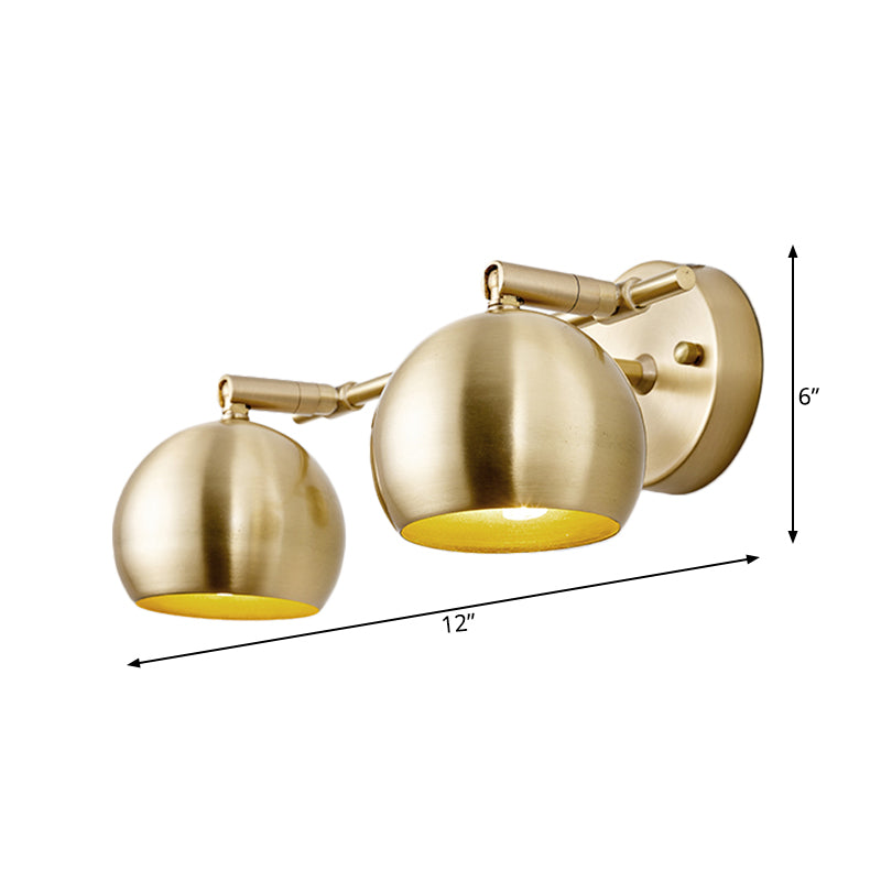 1/2/3-Bulb LED Dome Wall Sconce Traditional Brass Metal Vanity Wall Light Fixture for Bathroom Clearhalo 'Vanity Lights' 'Wall Lights' Lighting' 277569