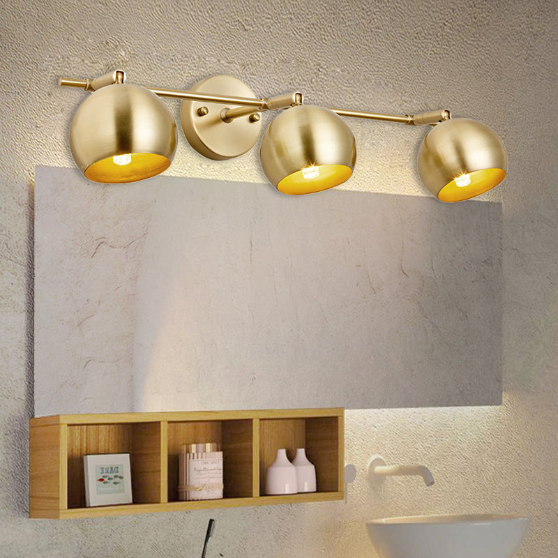 1/2/3-Bulb LED Dome Wall Sconce Traditional Brass Metal Vanity Wall Light Fixture for Bathroom 3.0 Brass Clearhalo 'Vanity Lights' 'Wall Lights' Lighting' 277571