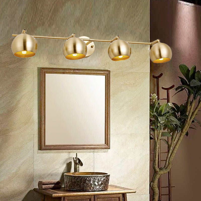 1/2/3-Bulb LED Dome Wall Sconce Traditional Brass Metal Vanity Wall Light Fixture for Bathroom 4.0 Brass Clearhalo 'Vanity Lights' 'Wall Lights' Lighting' 277575