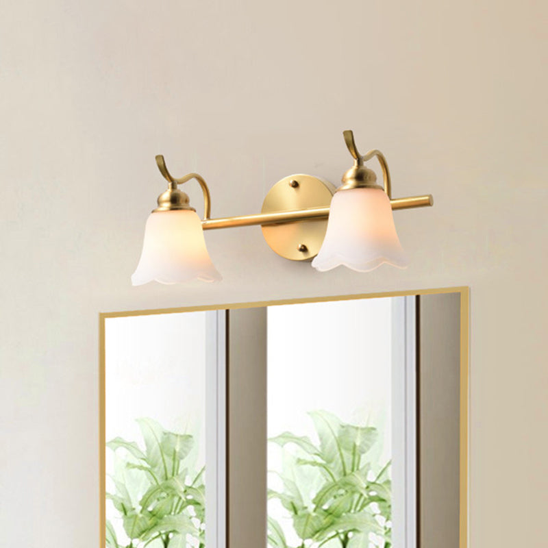 Flower Bathroom Wall Vanity Light Traditionalist Metal 2/3 Bulbs LED Brass Wall Sconce Lighting 2.0 Brass Clearhalo 'Vanity Lights' 'Wall Lights' Lighting' 277651