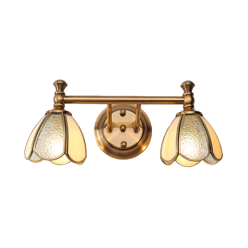 Brass Floral Vanity Lighting Fixture Traditional Metal 2/3 Lights Bathroom Wall Sconce Clearhalo 'Vanity Lights' 'Wall Lights' Lighting' 277666