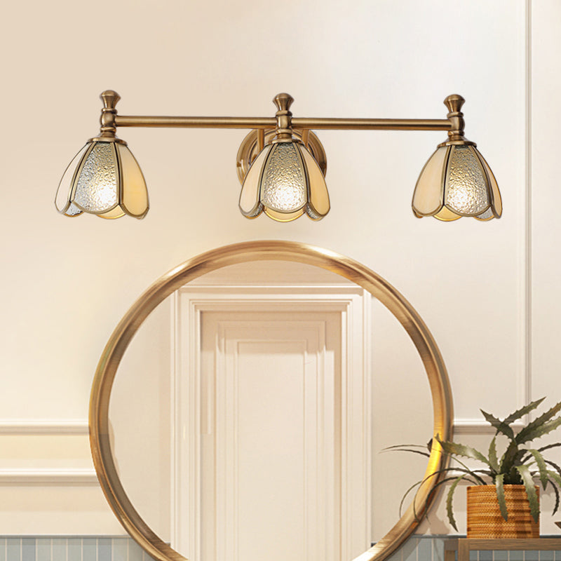 Brass Floral Vanity Lighting Fixture Traditional Metal 2/3 Lights Bathroom Wall Sconce Clearhalo 'Vanity Lights' 'Wall Lights' Lighting' 277671