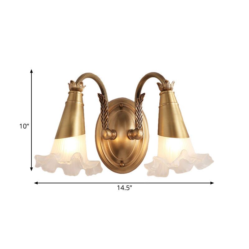 Metal Brass Wall Lighting Bloom 2/3 Heads Traditional Vanity Wall Light Fixture for Bathroom Clearhalo 'Vanity Lights' 'Wall Lights' Lighting' 277686