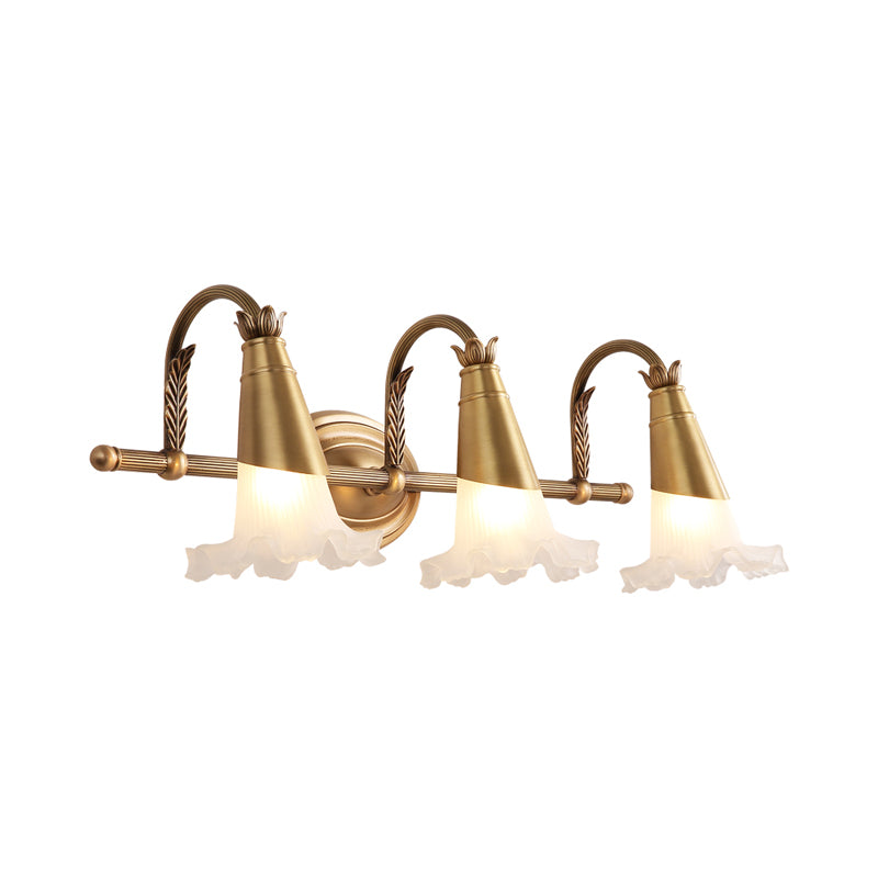 Metal Brass Wall Lighting Bloom 2/3 Heads Traditional Vanity Wall Light Fixture for Bathroom Clearhalo 'Vanity Lights' 'Wall Lights' Lighting' 277691