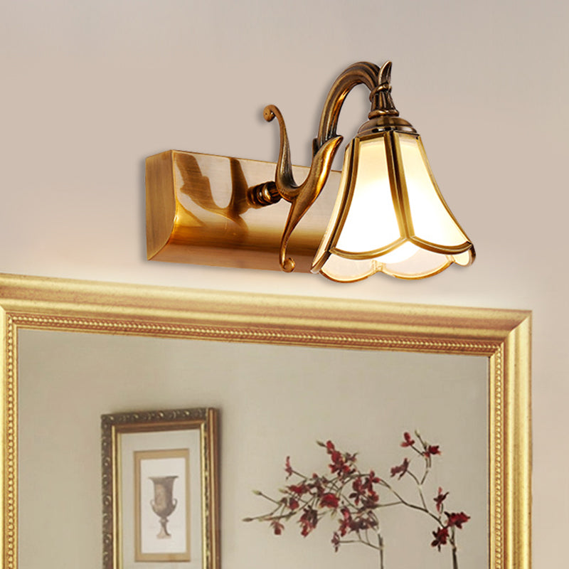 Brass Bloom Vanity Light Fixture Vintage Metal 1/2/3 Heads Bathroom Wall Mounted Lighting Clearhalo 'Vanity Lights' 'Wall Lights' Lighting' 277794