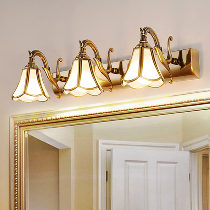 Brass Bloom Vanity Light Fixture Vintage Metal 1/2/3 Heads Bathroom Wall Mounted Lighting 3.0 Brass Clearhalo 'Vanity Lights' 'Wall Lights' Lighting' 277804