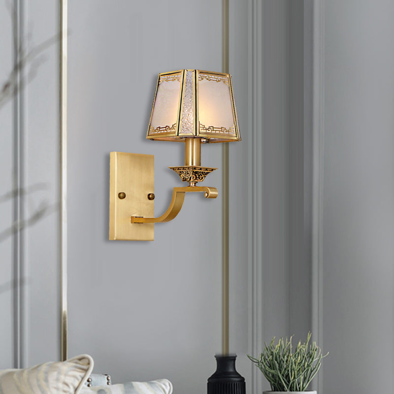 Metal Brass Vanity Lighting Trapezoid 1/2-Light Retro Wall Light Fixture for Bedroom Clearhalo 'Vanity Lights' 'Wall Lights' Lighting' 277811