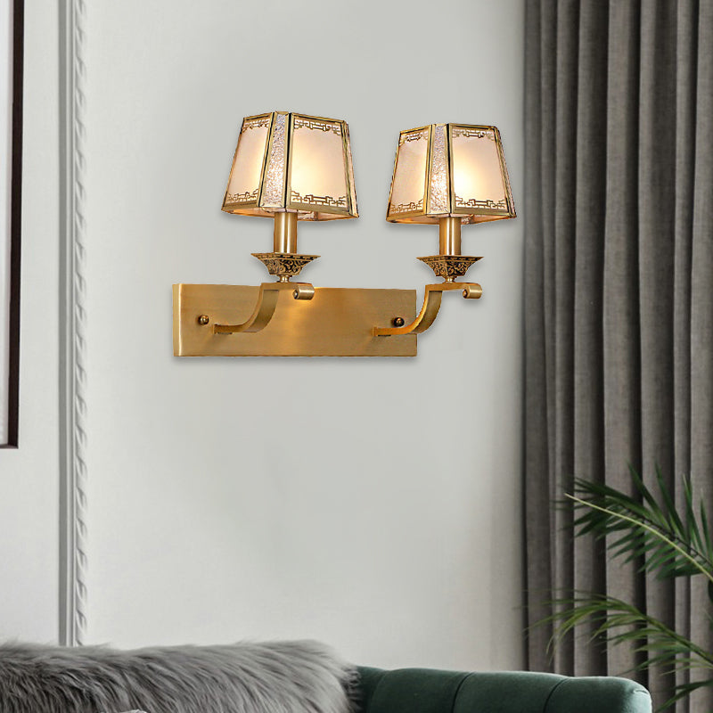 Metal Brass Vanity Lighting Trapezoid 1/2-Light Retro Wall Light Fixture for Bedroom Clearhalo 'Vanity Lights' 'Wall Lights' Lighting' 277817