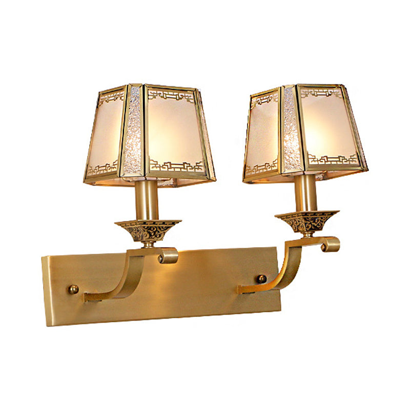 Metal Brass Vanity Lighting Trapezoid 1/2-Light Retro Wall Light Fixture for Bedroom Clearhalo 'Vanity Lights' 'Wall Lights' Lighting' 277818