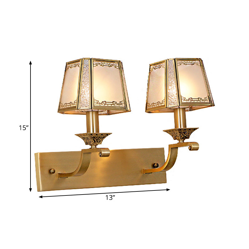 Metal Brass Vanity Lighting Trapezoid 1/2-Light Retro Wall Light Fixture for Bedroom Clearhalo 'Vanity Lights' 'Wall Lights' Lighting' 277819