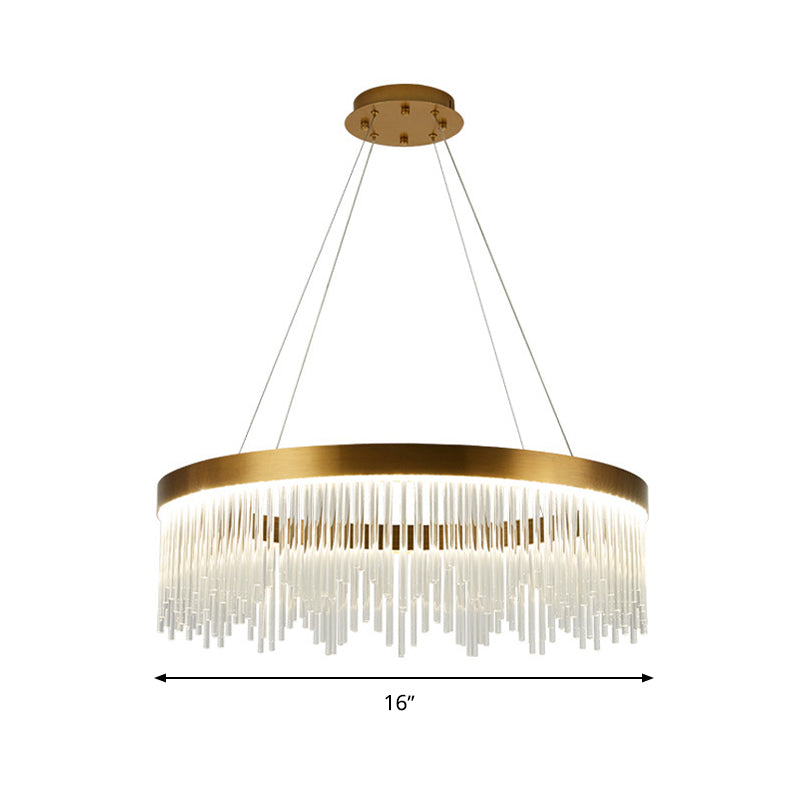 Tube Hanging Chandelier Modernist Crystal LED Brass Ceiling Pendant Light in Warm/White Light, 16"/23.5"/31.5" Wide Clearhalo 'Ceiling Lights' 'Chandeliers' 'Modern Chandeliers' 'Modern' Lighting' 277825