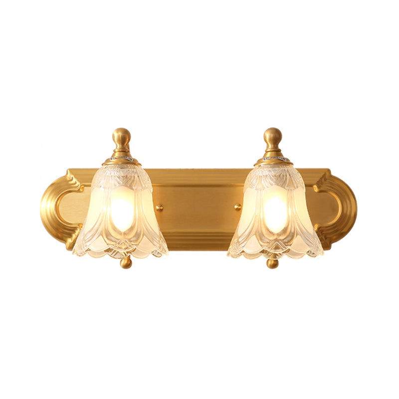 2/3-Light Metal Vanity Wall Light Traditional Brass Flower Bathroom Wall Mounted Lighting Clearhalo 'Vanity Lights' 'Wall Lights' Lighting' 277832