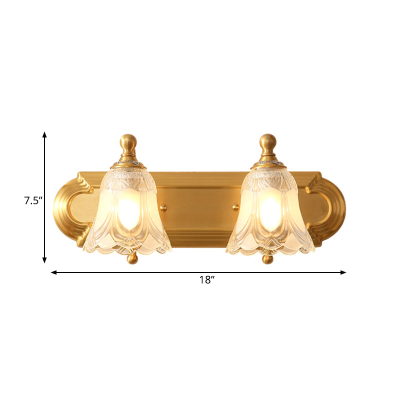 2/3-Light Metal Vanity Wall Light Traditional Brass Flower Bathroom Wall Mounted Lighting Clearhalo 'Vanity Lights' 'Wall Lights' Lighting' 277833