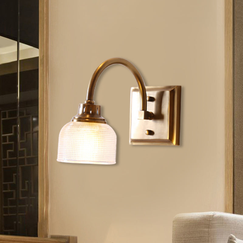 Metal Brass Wall Sconce Bowl 1/2/3-Light Vintage Wall Mounted Vanity Light with Ribbed Glass Shade for Bathroom Clearhalo 'Vanity Lights' 'Wall Lights' Lighting' 277841