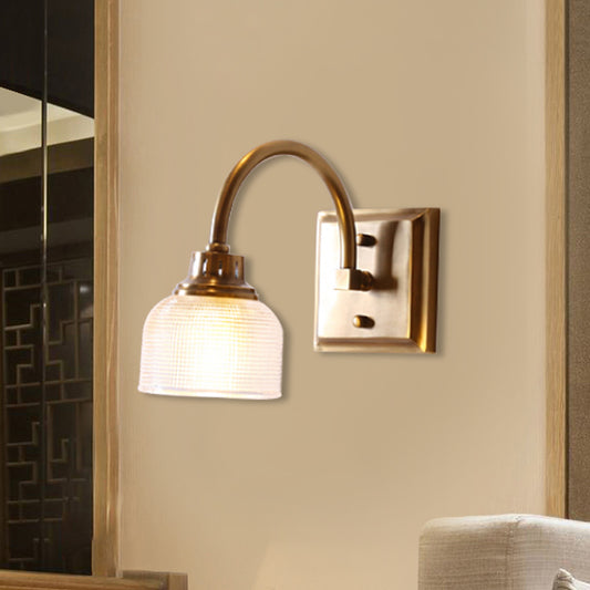 Metal Brass Wall Sconce Bowl 1/2/3-Light Vintage Wall Mounted Vanity Light with Ribbed Glass Shade for Bathroom Clearhalo 'Vanity Lights' 'Wall Lights' Lighting' 277841