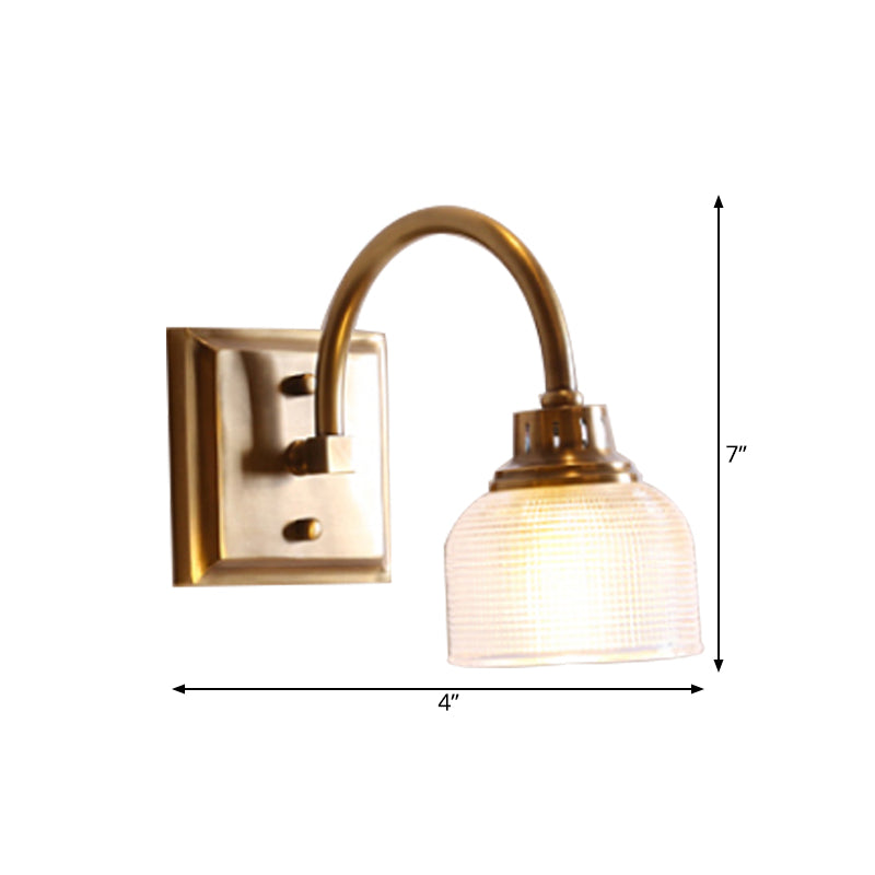 Metal Brass Wall Sconce Bowl 1/2/3-Light Vintage Wall Mounted Vanity Light with Ribbed Glass Shade for Bathroom Clearhalo 'Vanity Lights' 'Wall Lights' Lighting' 277844