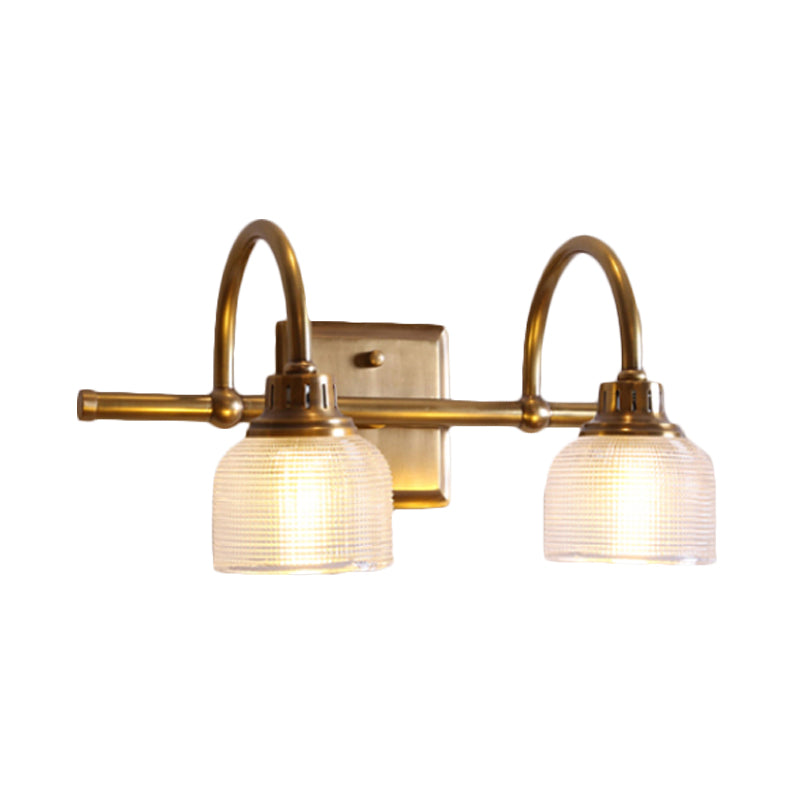 Metal Brass Wall Sconce Bowl 1/2/3-Light Vintage Wall Mounted Vanity Light with Ribbed Glass Shade for Bathroom Clearhalo 'Vanity Lights' 'Wall Lights' Lighting' 277848