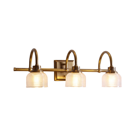 Metal Brass Wall Sconce Bowl 1/2/3-Light Vintage Wall Mounted Vanity Light with Ribbed Glass Shade for Bathroom Clearhalo 'Vanity Lights' 'Wall Lights' Lighting' 277853