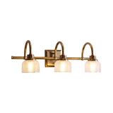 Metal Brass Wall Sconce Bowl 1/2/3-Light Vintage Wall Mounted Vanity Light with Ribbed Glass Shade for Bathroom Clearhalo 'Vanity Lights' 'Wall Lights' Lighting' 277853