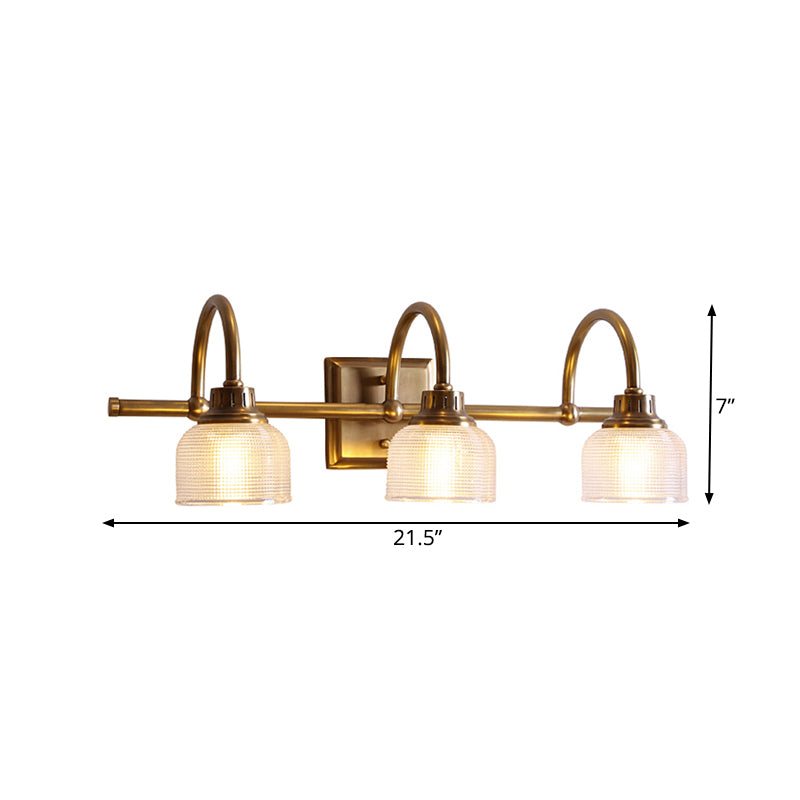 Metal Brass Wall Sconce Bowl 1/2/3-Light Vintage Wall Mounted Vanity Light with Ribbed Glass Shade for Bathroom Clearhalo 'Vanity Lights' 'Wall Lights' Lighting' 277854