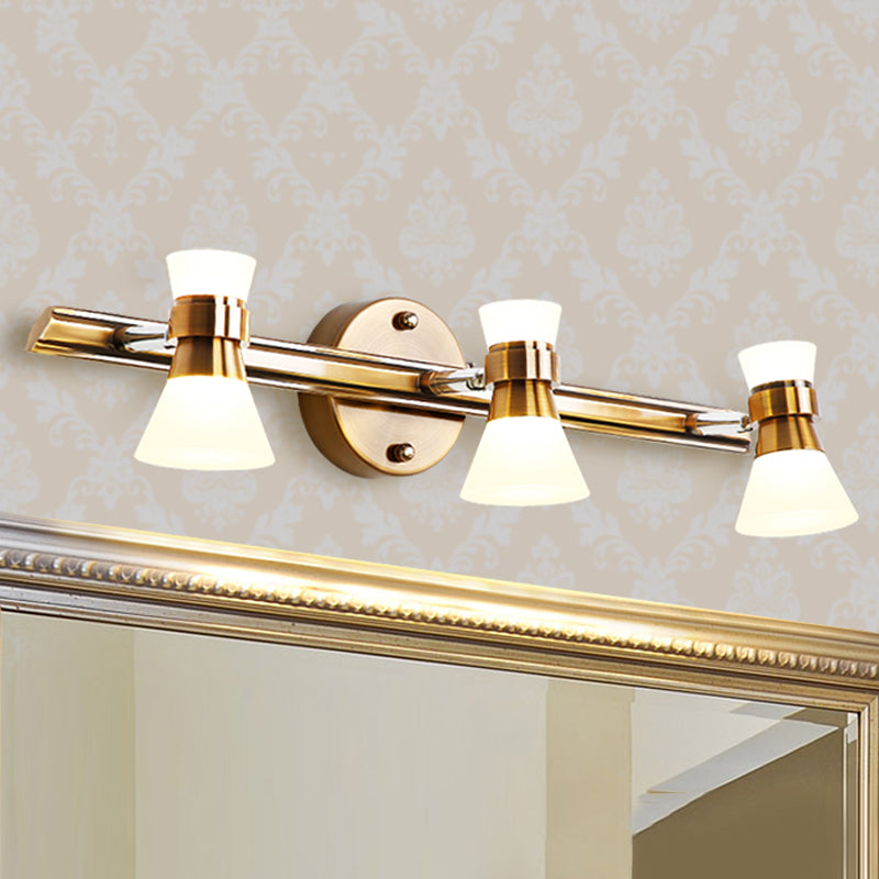 Tapered Bathroom Wall Vanity Light Traditionalist Metal 1/2/3-Bulb LED Brass Wall Lighting Fixture in Warm/White Light 3.0 Brass Clearhalo 'Vanity Lights' 'Wall Lights' Lighting' 277888