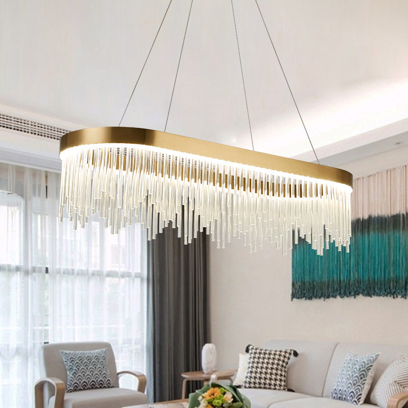 Tubular Chandelier Lamp Modern Crystal 23.5"/31.5"/39" Wide LED Brass Suspension Pendant Light in Warm/White Light Brass White Clearhalo 'Ceiling Lights' 'Chandeliers' 'Modern Chandeliers' 'Modern' Lighting' 277893