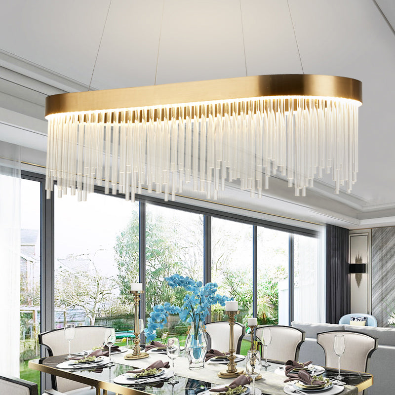 Tubular Chandelier Lamp Modern Crystal 23.5"/31.5"/39" Wide LED Brass Suspension Pendant Light in Warm/White Light Brass Warm Clearhalo 'Ceiling Lights' 'Chandeliers' 'Modern Chandeliers' 'Modern' Lighting' 277894