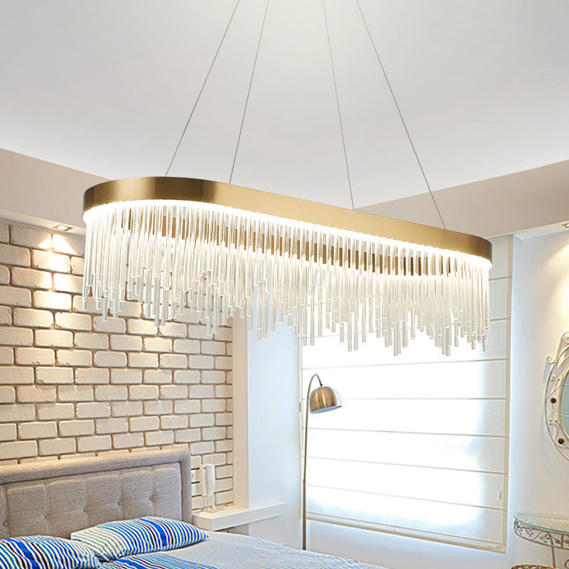 Tubular Chandelier Lamp Modern Crystal 23.5"/31.5"/39" Wide LED Brass Suspension Pendant Light in Warm/White Light Clearhalo 'Ceiling Lights' 'Chandeliers' 'Modern Chandeliers' 'Modern' Lighting' 277895